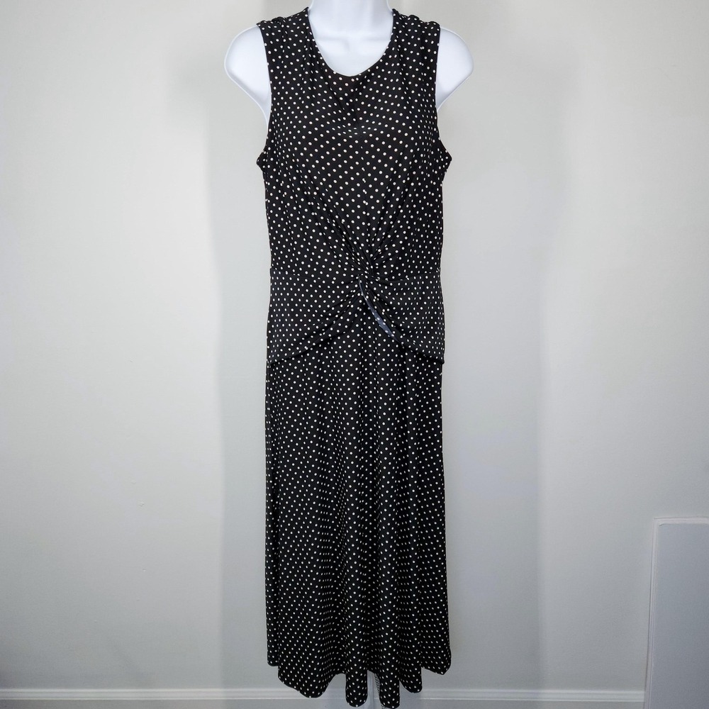 Lauren Ralph Lauren Dress Womens 8 Black Polka Dot Ruched Fit & Flare Midi NEW